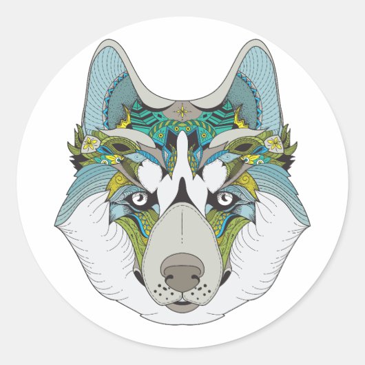 Sticker Rond Zenart motif Husky Dog Blue Husky Face (Devant)