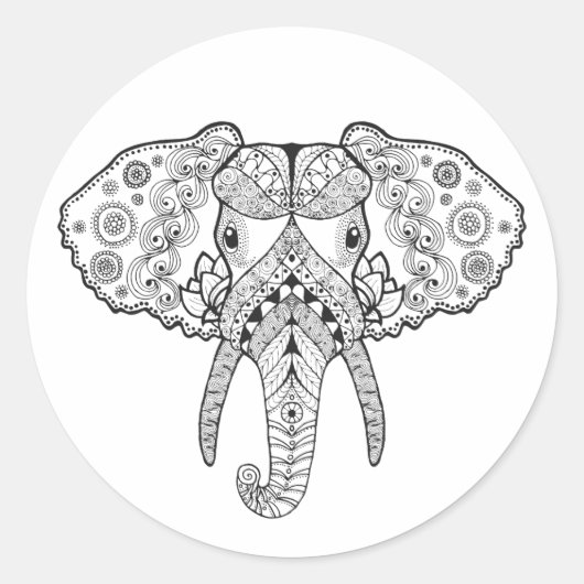 Sticker Rond Zentangle a inspiré l'éléphant (Devant)