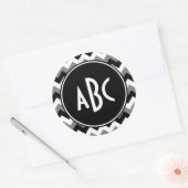 Sticker Rond Zigzag noir et blanc gris monogramme (Enveloppe)