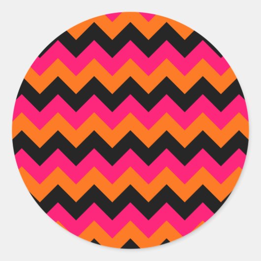Sticker Rond Zigzag noir rose orange (Devant)