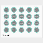 Sticker Rond Zigzag Turquoise monogramme bleu et gris (Feuille)