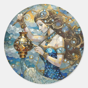 Sticker Rond Zodiac - Aquarius Le Porteur D'Eau