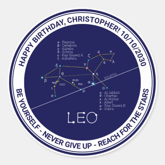 Sticker Rond Zodiac Constellation Leo (Devant)
