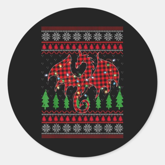 Sticker Rond Zodiac Dragon Ugly Sweater Christmas Lights Dragon (Devant)