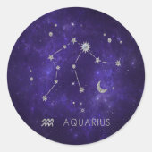 Sticker Rond Zodiac Purple Aquarius | Horoscope astrologique (Devant)