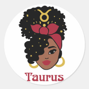 Sticker Rond Zodiac Taurus, femme noire