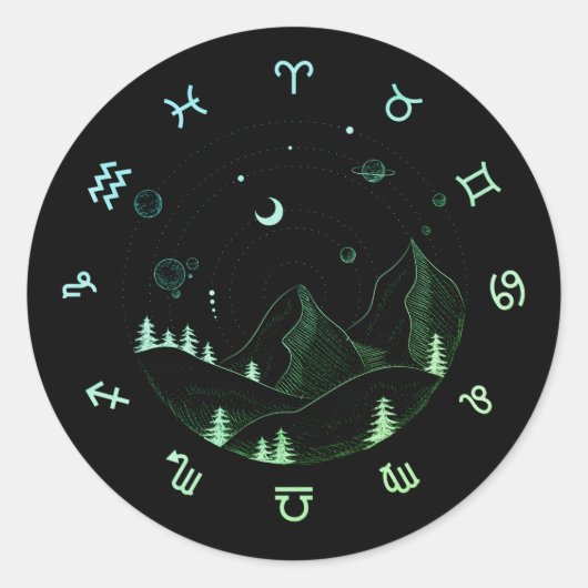 Sticker Rond Zodiac Wheel Mountain Landscape (Devant)