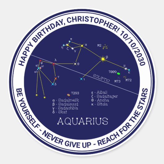 Sticker Rond Zodiaque Aquarius (Devant)