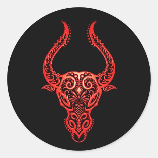 Sticker Rond Zodiaque de Taurus rouge complexe sur noir (Devant)