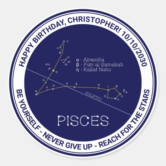 Sticker Rond Zodiaque Pisces (Devant)