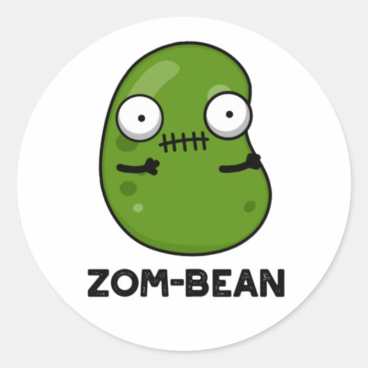 Sticker Rond Zom-bean Drôle Halloween Zombie Bean Pun (Devant)