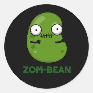 Sticker Rond Zom-bean Drôle Halloween Zombie Bean Pun Dark BG