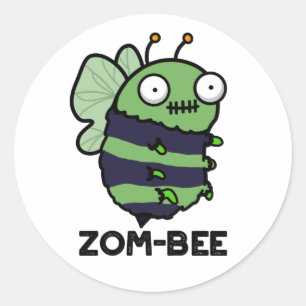 Sticker Rond Zom-bee Drôle Halloween Zombie Bee Pun