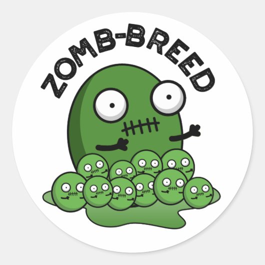 Sticker Rond Zom-breed Funny Halloween Zombie race Pun (Devant)