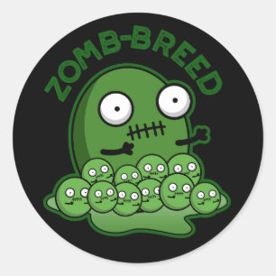 Sticker Rond Zom-breed Funny Zombie Breed Pun Dark BG