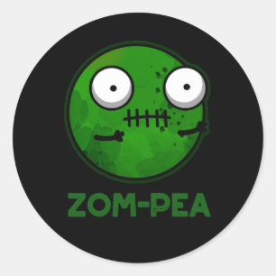 Sticker Rond Zom-pois amusant Zombie Pea Pun Dark BG