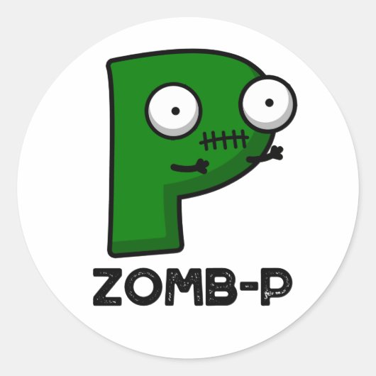 Sticker Rond Zomb-P Funny Halloween Zombie Alphabet Pun (Devant)