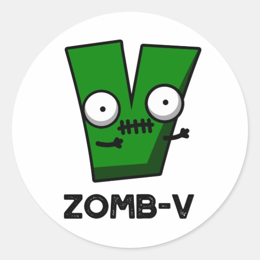 Sticker Rond Zomb-V Drôle Halloween Zombie Alphabet V Pun (Devant)