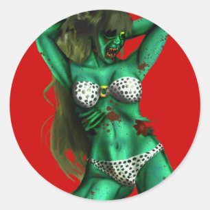 Sticker Rond Zombie Babe