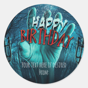 Sticker Rond Zombie Bonne fête d'anniversaire
