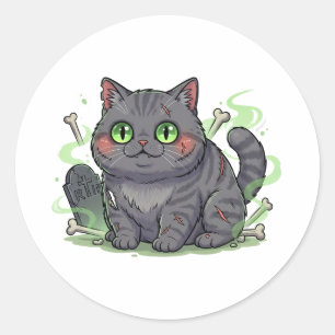 Sticker Rond Zombie Brit - Gray British Shorthair Cat Halloween