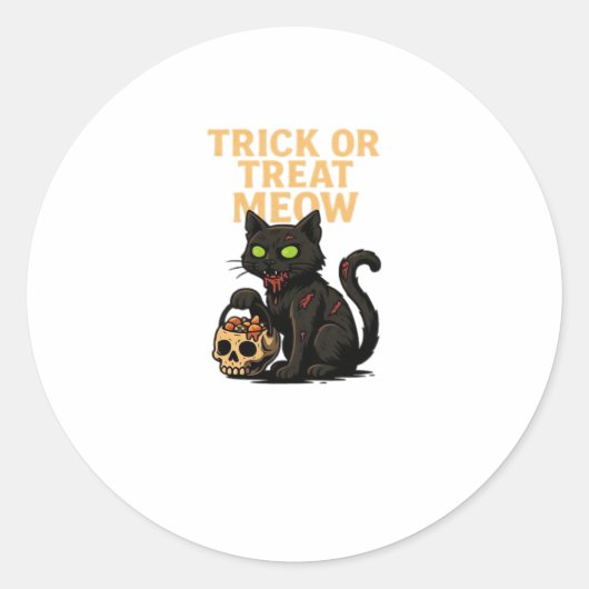 Sticker Rond Zombie Chat - Tricoter ou traiter Meow Halloween D (Devant)