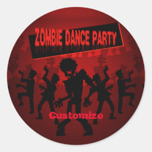 Sticker Rond Zombie Dance Party Black and Orange