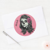 Sticker Rond Zombie Femme personnalisation nom & couleur autoco (Enveloppe)