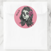 Sticker Rond Zombie Femme personnalisation nom & couleur autoco (Sac)