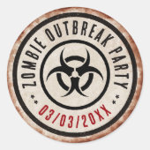 Sticker Rond Zombie outbreak party with biohazard (Devant)