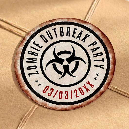 Sticker Rond Zombie outbreak party with biohazard