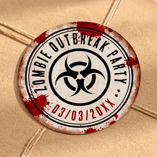 Sticker Rond Zombie outbreak party with biohazard