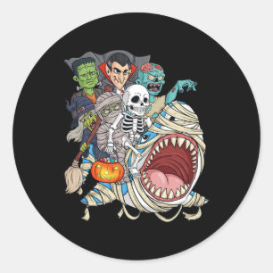 Sticker Rond Zombie Riding maman requin Vampire Halloween Pumpk