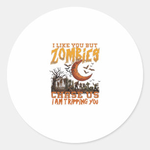 Sticker Rond Zombies nous poursuivent Halloween Cimetière Crois