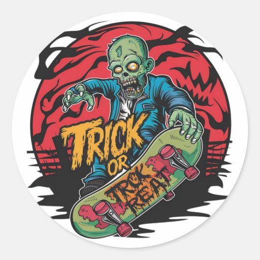 Sticker Rond Zombies sur skateboards à Halloween (2) (Devant)
