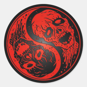 Sticker Rond Zombies Yin Yang en rouge et noir