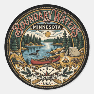 Sticker Rond Zone de canotage sauvage Boundary Waters USA