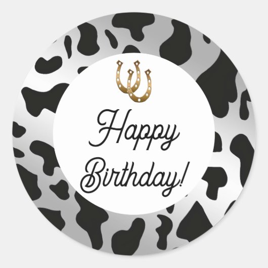 Sticker Rond Zones d'argent et de vache noire Anniversaire (Devant)