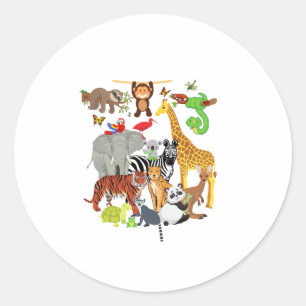 Sticker Rond Zoo Animaux Faune Fête d'anniversaire Zoo Day 26 A