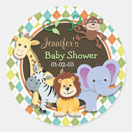 Sticker Rond Zoo Animaux sur Jacquard coloré (Devant)