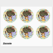 Sticker Rond Zoo Animaux sur Jacquard coloré (Feuille)