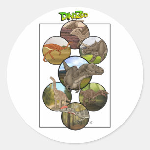 Sticker Rond Zoo Dino : Collage Dinosaur #2