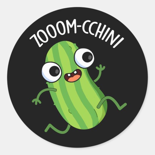 Sticker Rond Zoom-cchini Funny Zucchini Pun Dark BG (Devant)