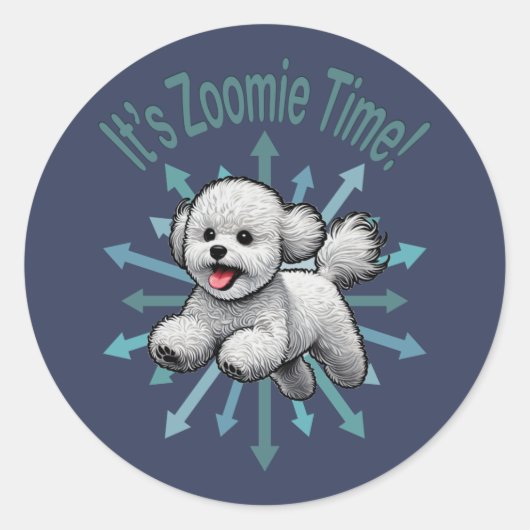 Sticker Rond Zoomie Time Bichon Frise (Devant)