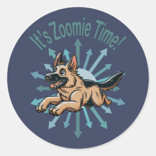 Sticker Rond Zoomie Time German Shepherd