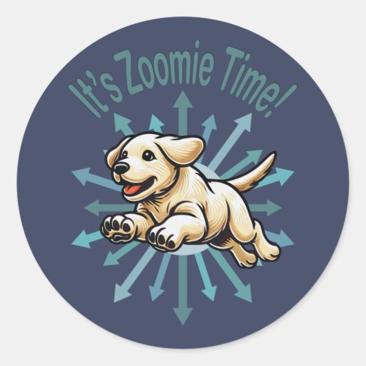 Sticker Rond Zoomie Time Golden Lab (Devant)
