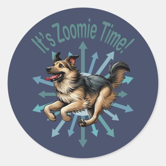Sticker Rond Zoomie Time Large Mutt (Devant)
