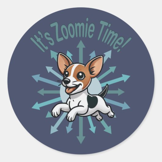Sticker Rond Zoomie Time Rat Terrier (Devant)