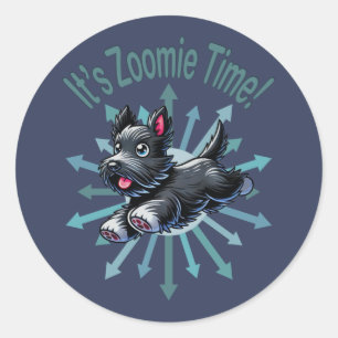 Sticker Rond Zoomie Time Scottish Terrier