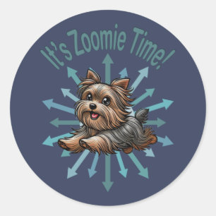 Sticker Rond Zoomie Time Yorkshire Terrier